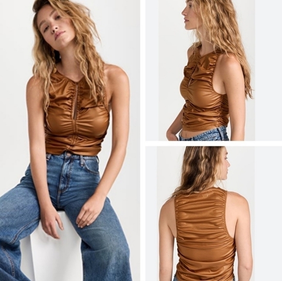 NWT Free People Ride Along Ruched Crop Tank in Cowgirl Color Sz L - Picture 6 of 16